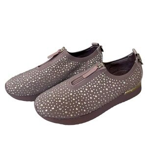 Kenneth Cole Reaction Cameron Jewel Zip Jogger Slip on Sneaker Beige 9.5 EUC